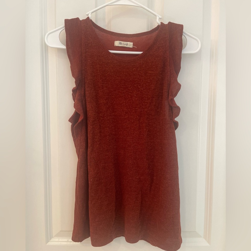 Madewell Copper Sparkle Ruffled Sleeve Tank Top size‎ Medium